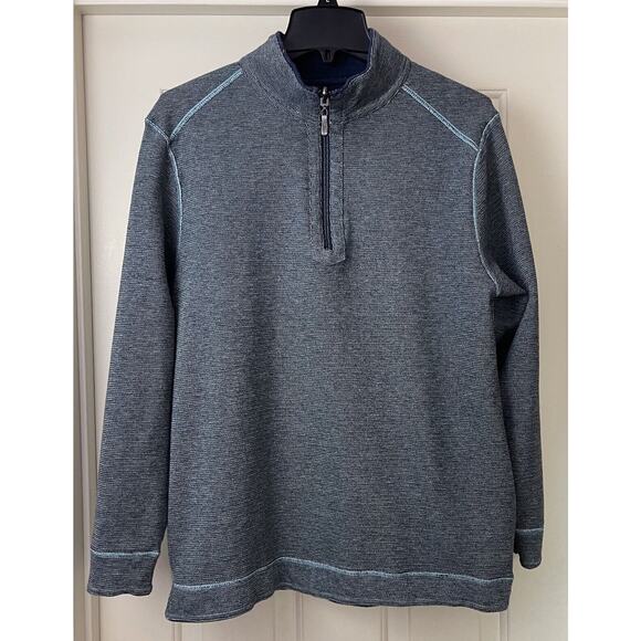 Tommy Bahama 1/4 Zip Sweater Mens M Blue Gray Reversible Pullover Embroidered - Picture 4 of 12